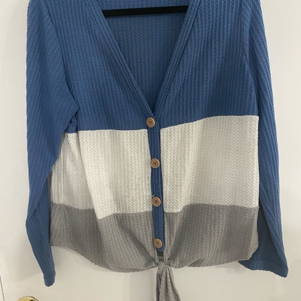 18 Women's Knit Tunic Blouse Tie Knot Color Block Tops V Neck Henley Shirts